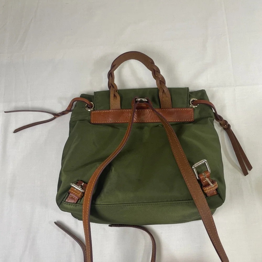 Dooney & Bourke Nylon Flap Backpack Style IN503 Army Green leather gold details